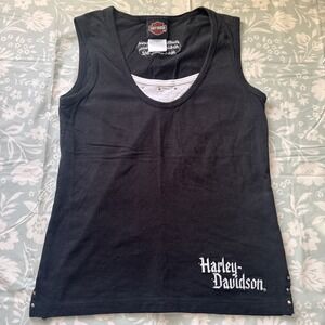 Vintage 2000s Y2K Harley-Davidson Studded Black tank top Horn Lake MS Size Small